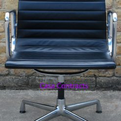 Vitra Eames EA108 Black Ribbed Leather Aluminium Group Chair 1