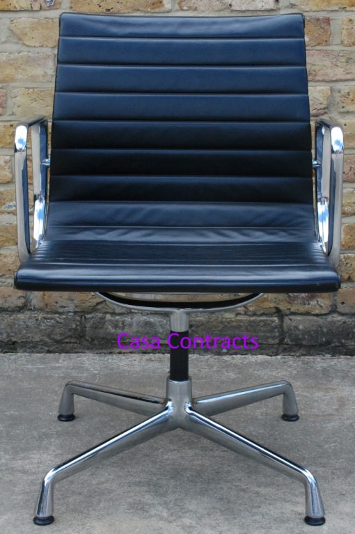 Vitra Eames EA108 Black Ribbed Leather Aluminium Group Chair 1