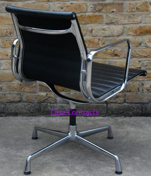 Vitra Eames EA108 Black Ribbed Leather Aluminium Group Chair 3