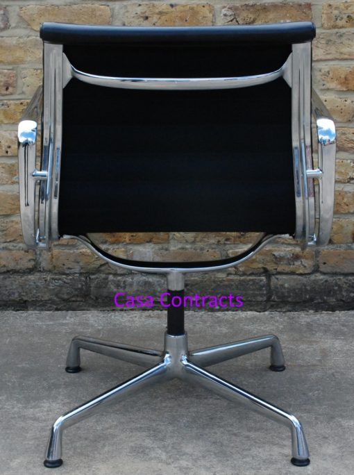 Vitra Eames EA108 Black Ribbed Leather Aluminium Group Chair 4