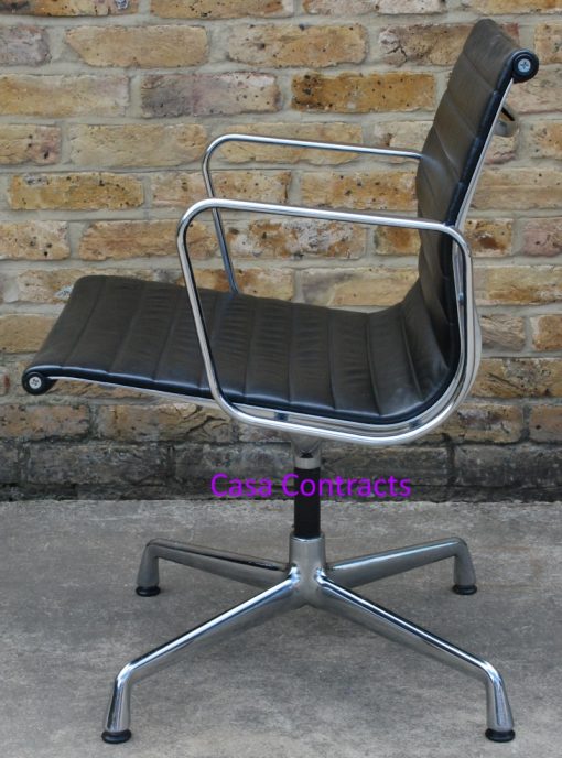 Vitra Eames EA108 Black Ribbed Leather Aluminium Group Chair 5