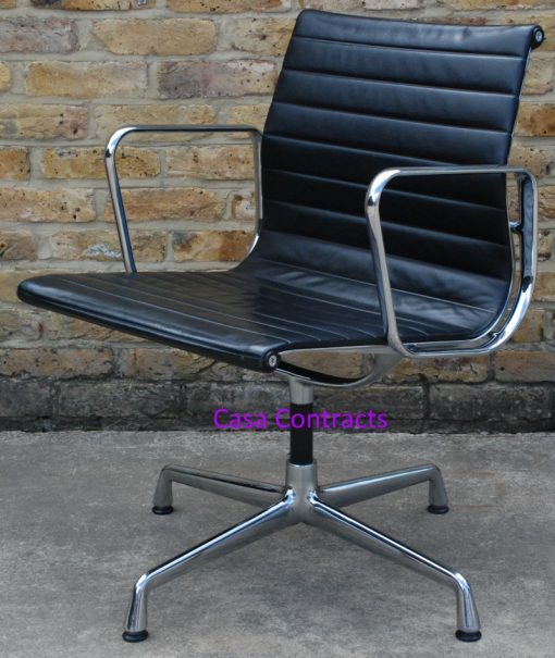 Vitra Eames EA108 Black Ribbed Leather Aluminium Group Chair 6